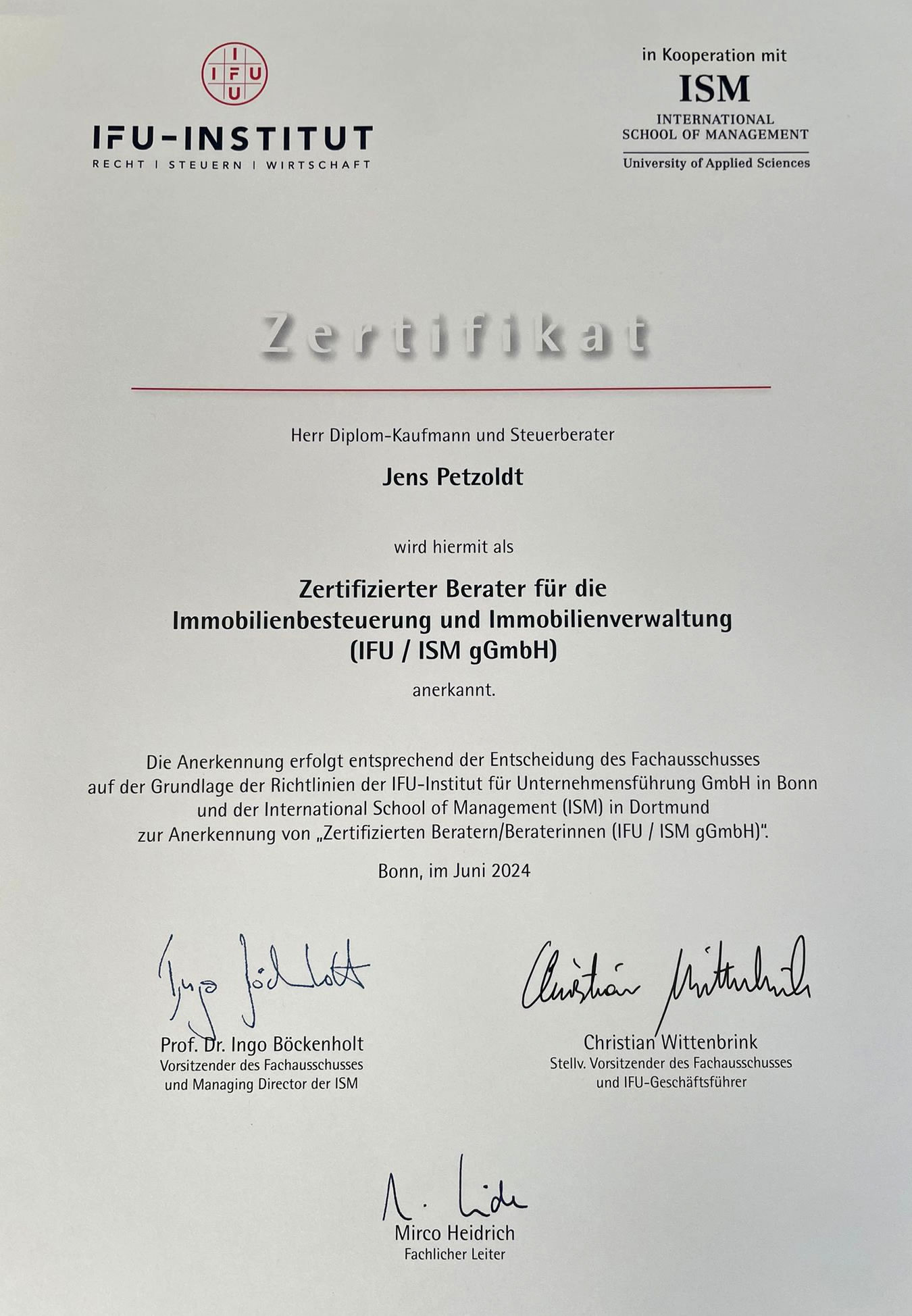 Zertifikat Petzoldt
